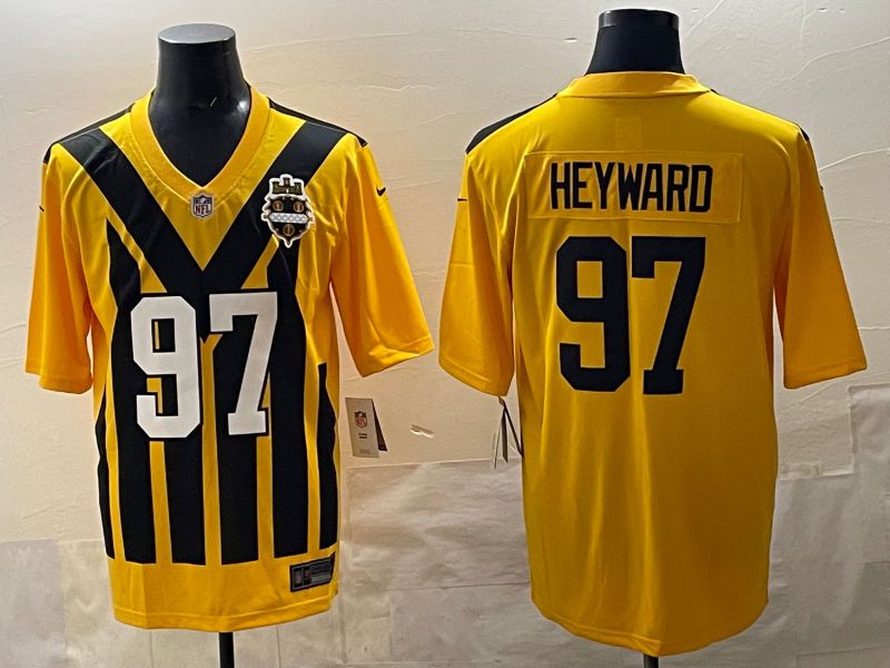 Men 2025 Pittsburgh Steelers #97 Heyward Yellow Retro Nike Limited NFL Jersey style 001